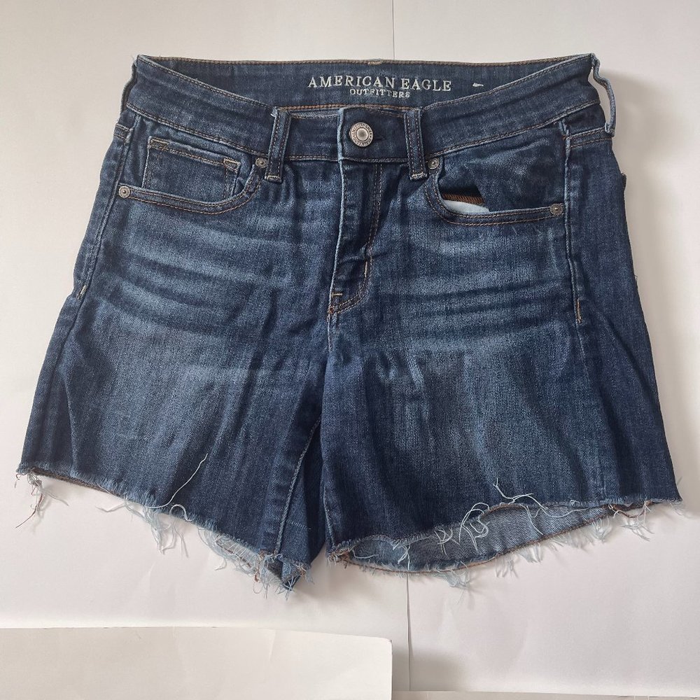 AMERICAN EAGLE Women Dark Blue Jean Cut Off Shorts